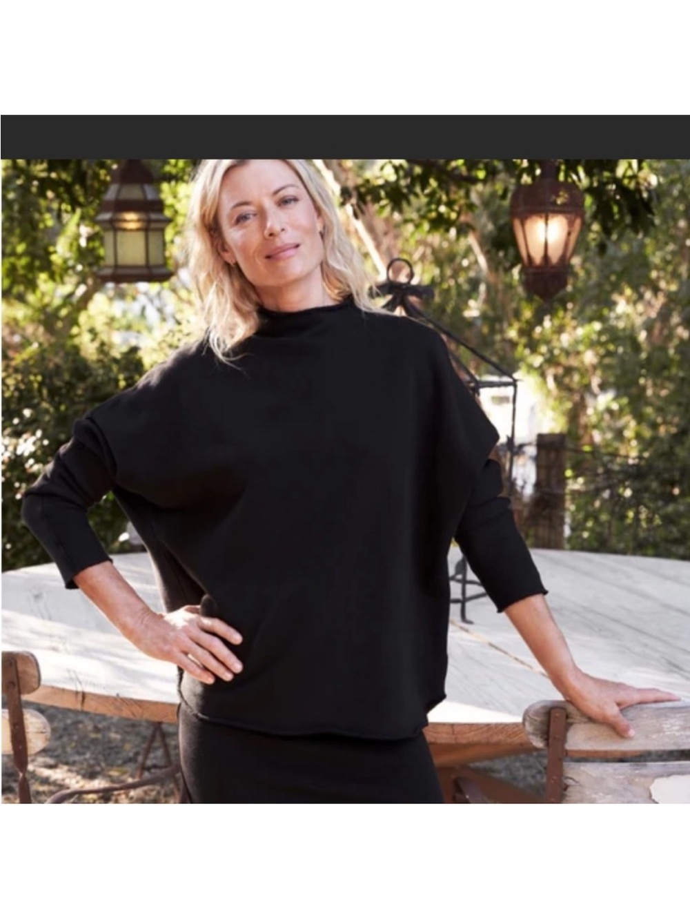 Frank & Eileen Effie Lab Funnel Neck Black French Terry Sweatshirt